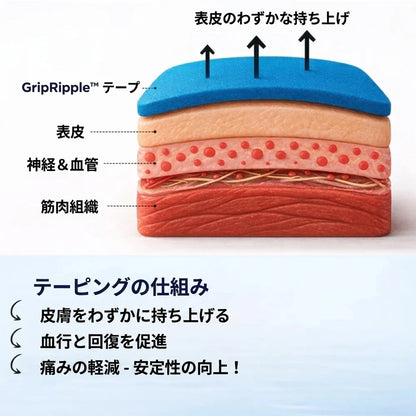GripRipple™ 膝用プレカット キネシオテープ